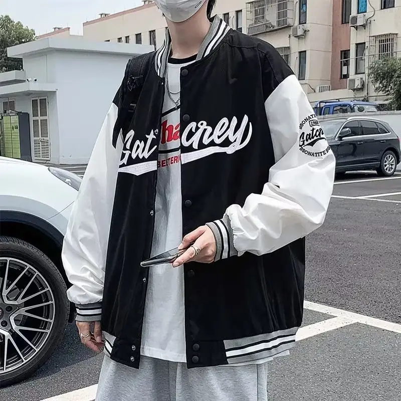 Men Bomber Jacket White Navy "Alkane" Embroidery — feature 4