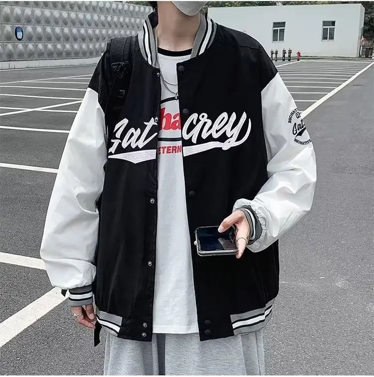 Men Bomber Jacket White Navy "Alkane" Embroidery — feature 5