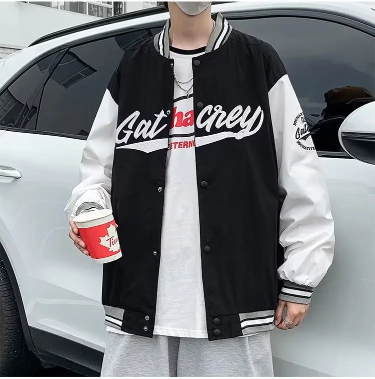 Men Bomber Jacket White Navy "Alkane" Embroidery — feature 7