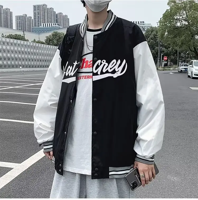 Men Bomber Jacket White Navy "Alkane" Embroidery — feature 8