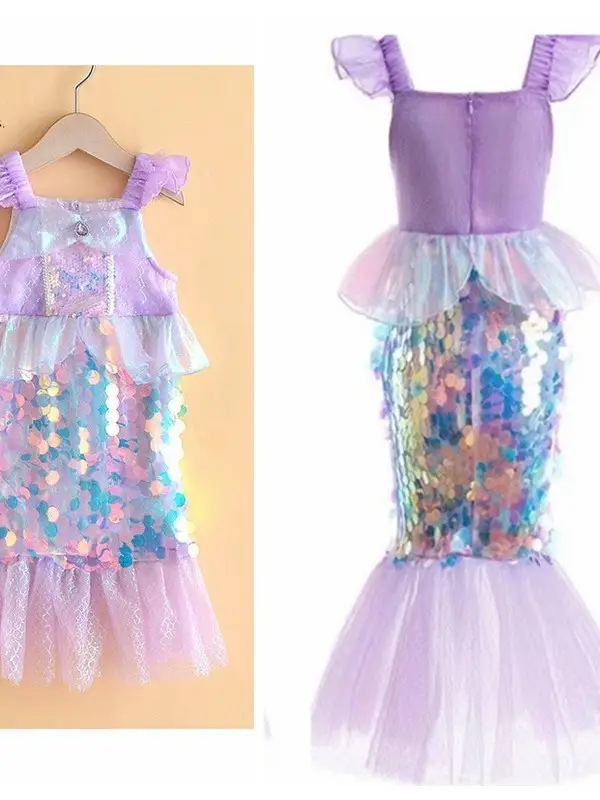 Mermaid Dress Purple Sequined Fishtail Slim Fit - Image 3