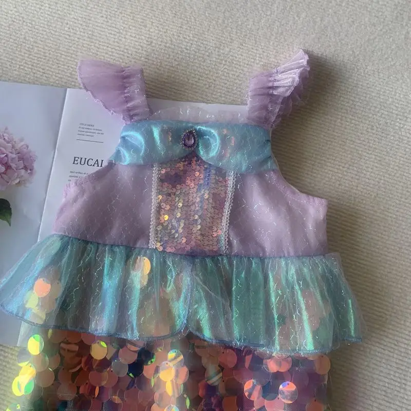 Mermaid Dress Purple Sequined Fishtail Slim Fit — feature 6