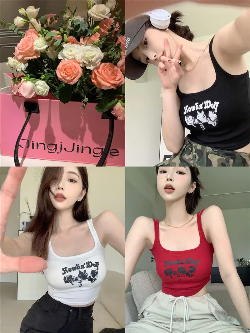 Red Sleeveless Camisole Women Summer Slim Fit Printed — feature 1