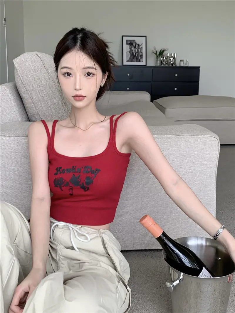 Red Sleeveless Camisole Women Summer Slim Fit Printed — feature 21