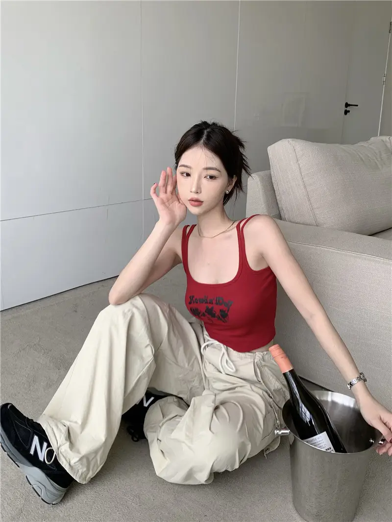 Red Sleeveless Camisole Women Summer Slim Fit Printed — feature 24