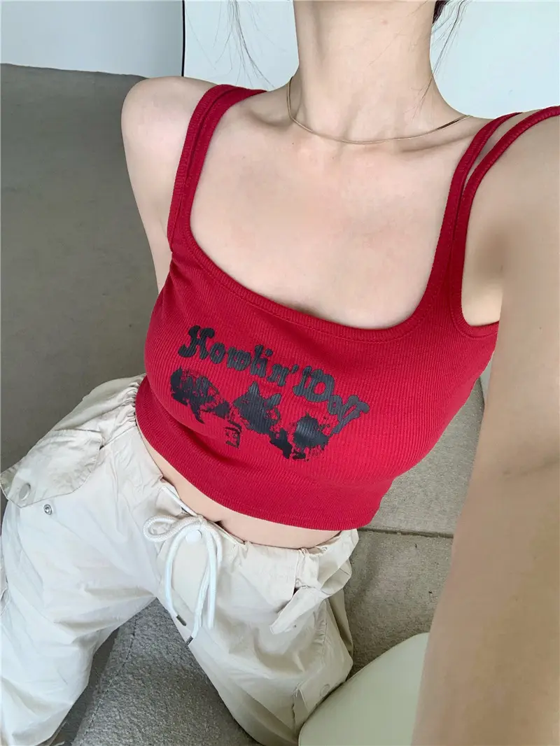 Red Sleeveless Camisole Women Summer Slim Fit Printed — feature 28