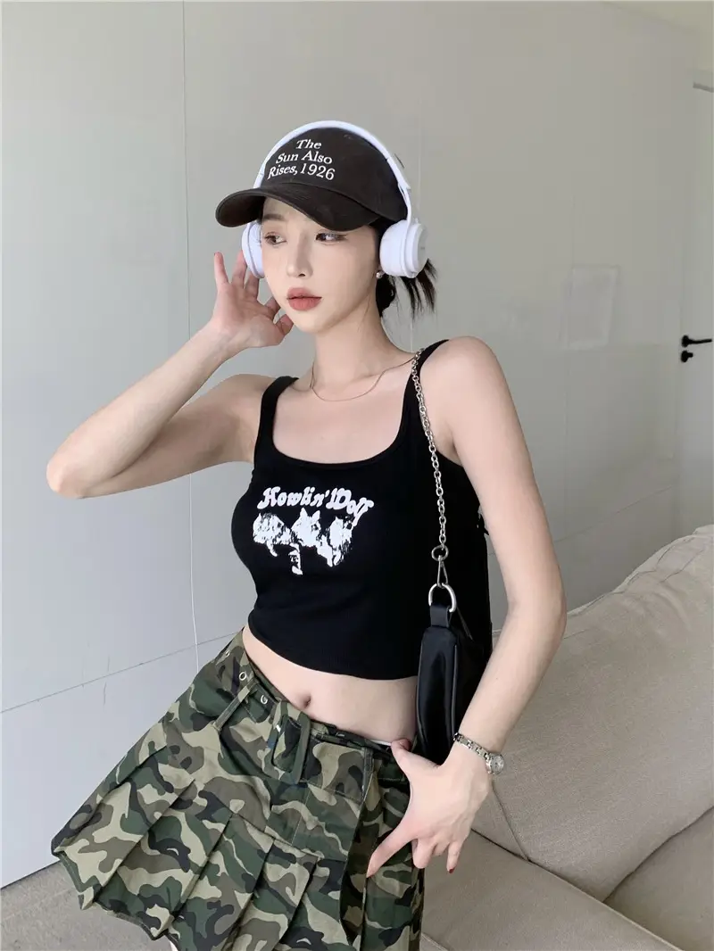 Red Sleeveless Camisole Women Summer Slim Fit Printed — feature 32