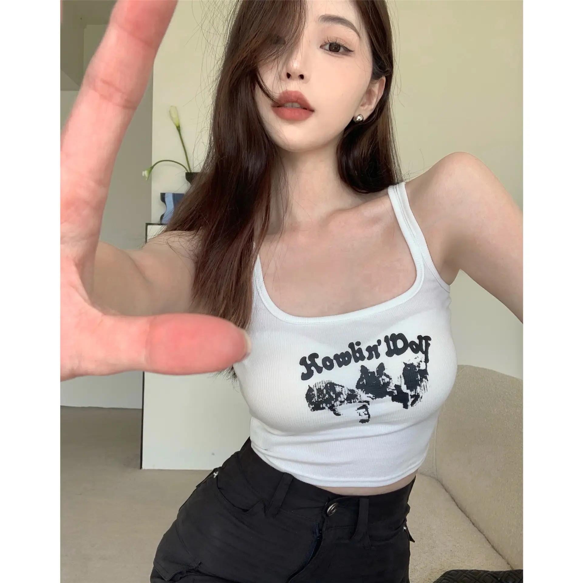 Red Sleeveless Camisole Women Summer Slim Fit Printed - Image 3