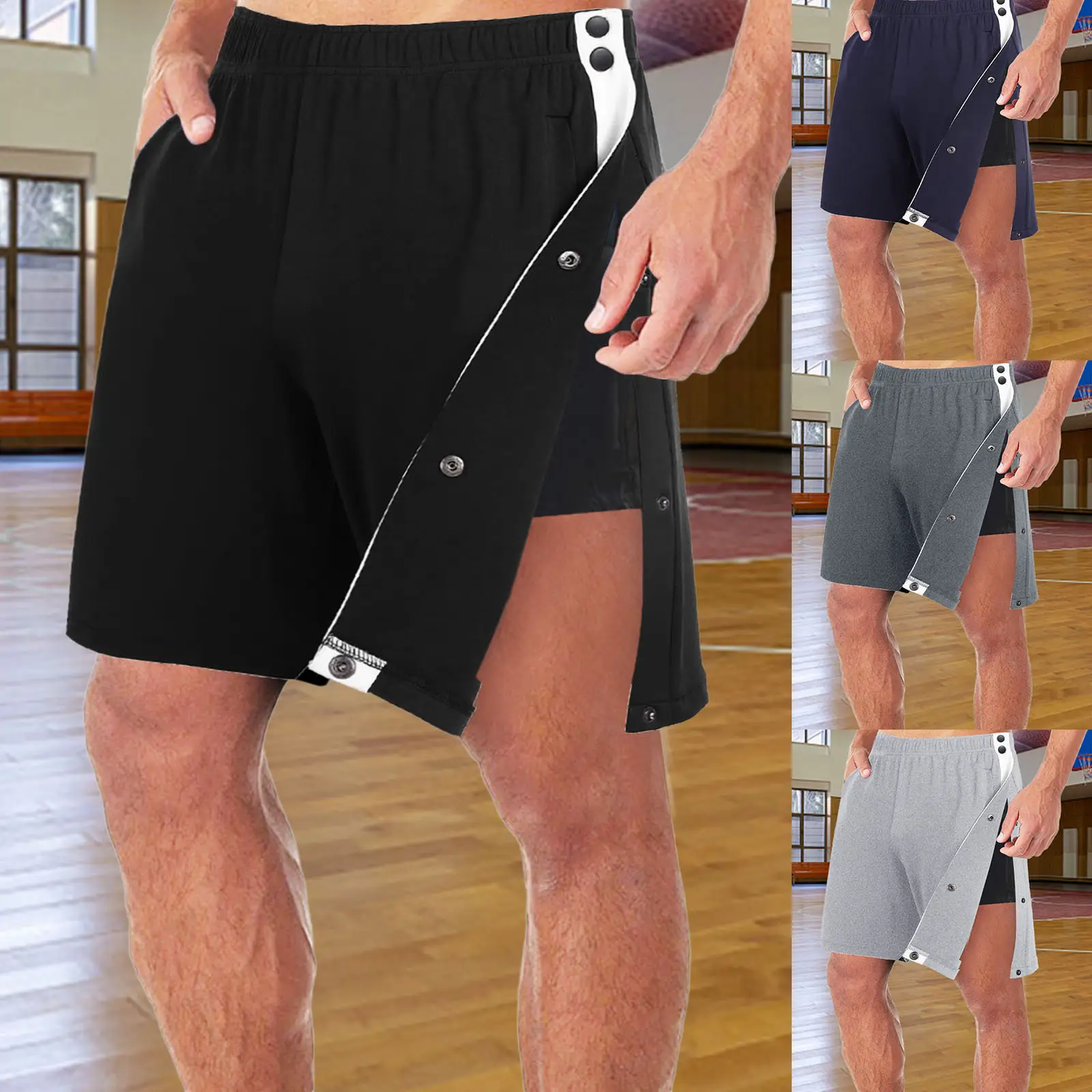 Men's Black Full Breasted Shorts Basketball Training Pants — feature 14