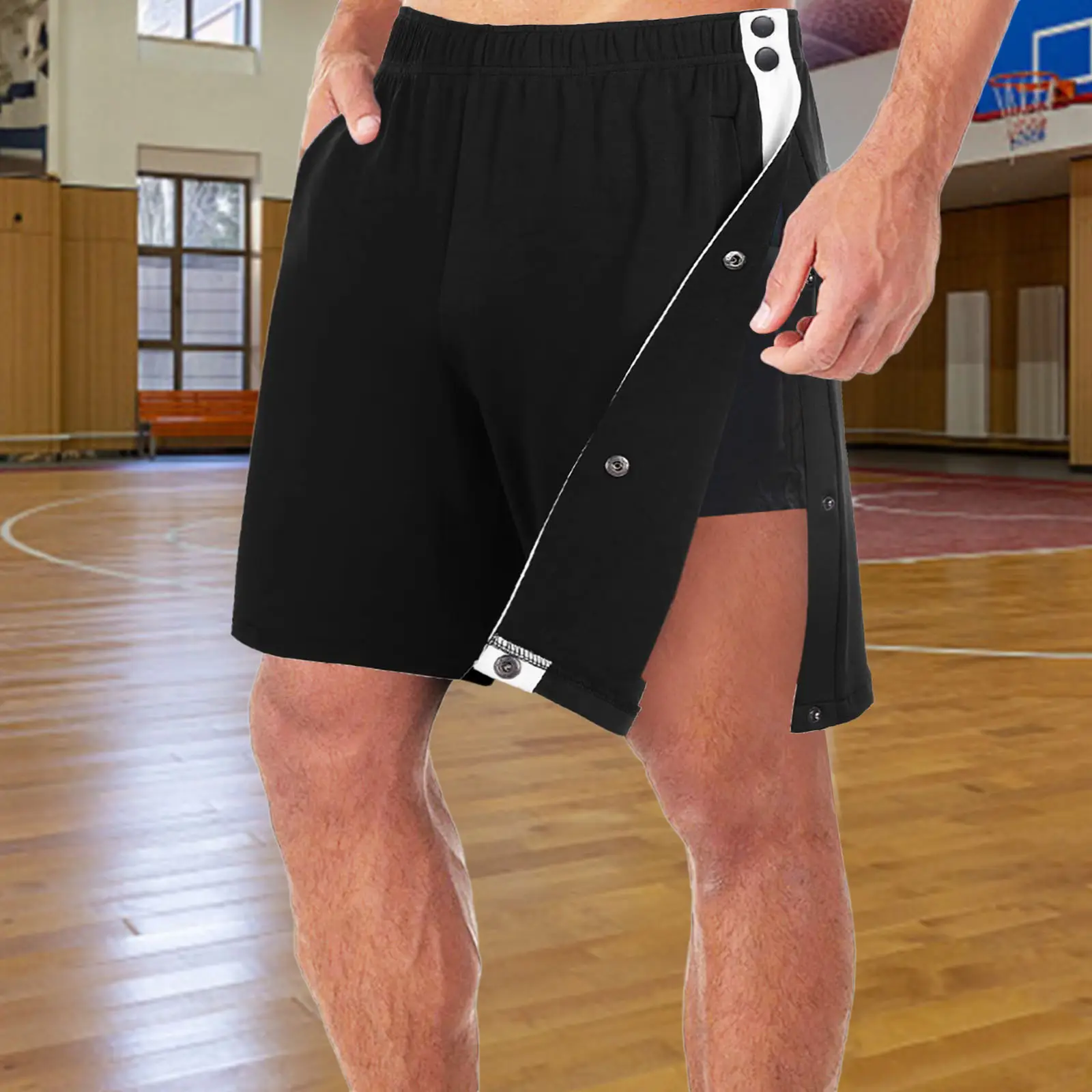 Men's Black Full Breasted Shorts Basketball Training Pants — feature 15