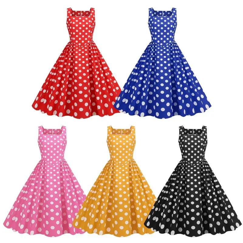 Blue Polka Dot Swing Dress for Girls - Image 6