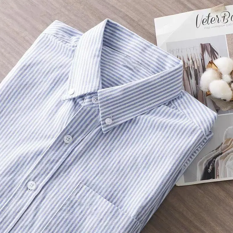 Long Sleeve Men's Striped Oxford Shirt Blue White