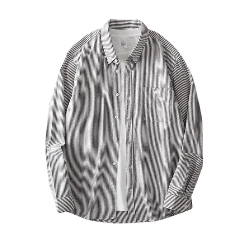 Long Sleeve Men's Striped Oxford Shirt Blue White