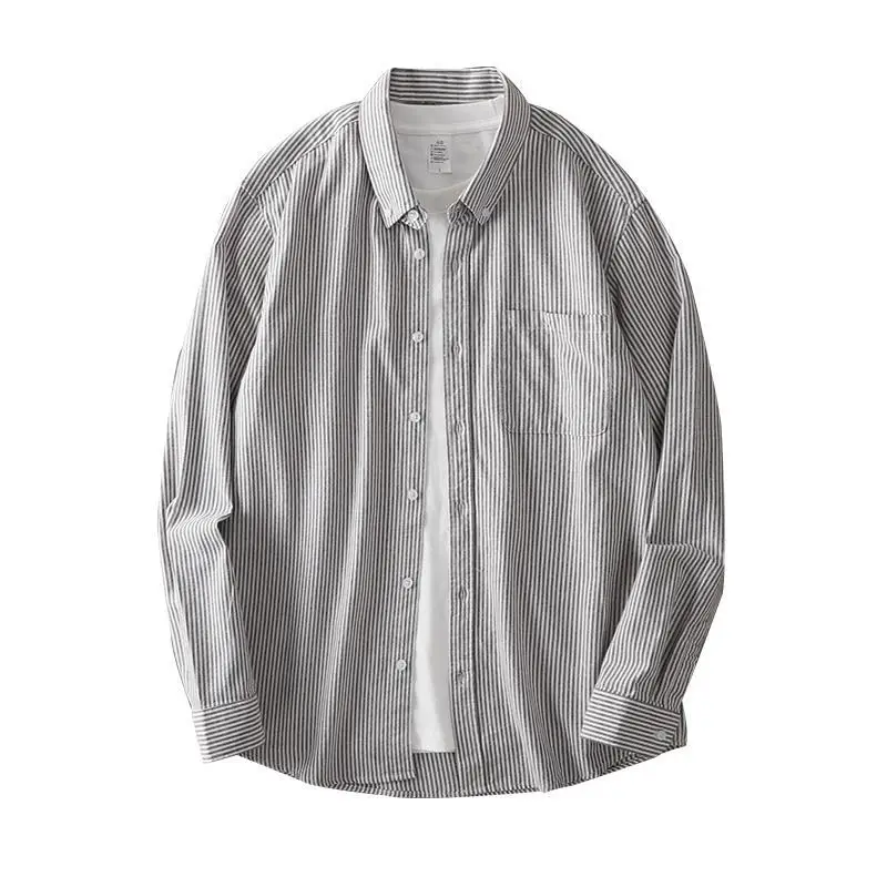 Long Sleeve Men's Striped Oxford Shirt Blue White