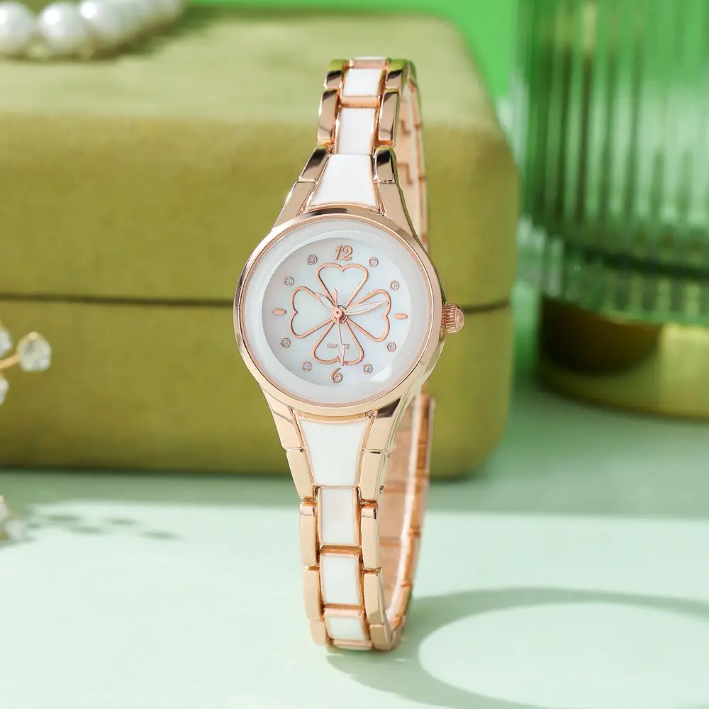 Women's Rhinestone Watch Gold White Steel Strap - Image 4