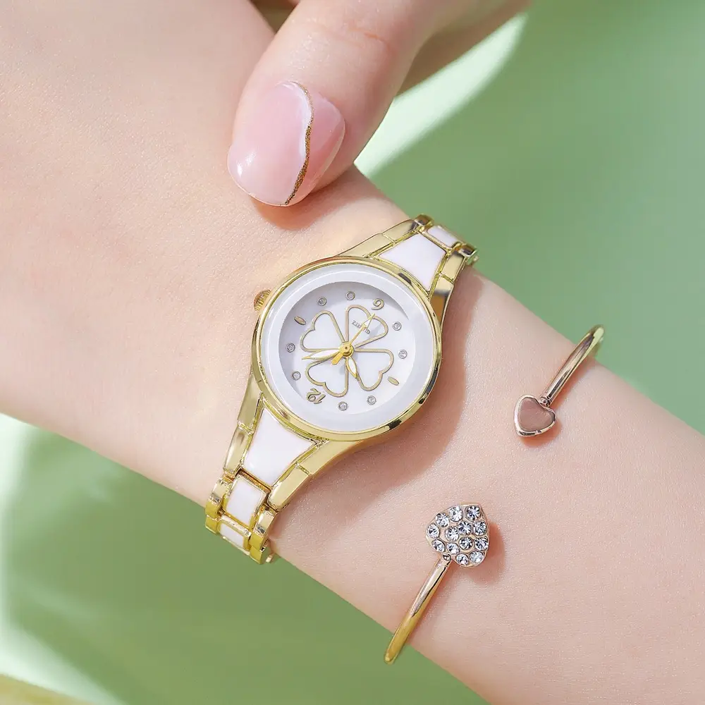 Women's Rhinestone Watch Gold White Steel Strap - Image 7