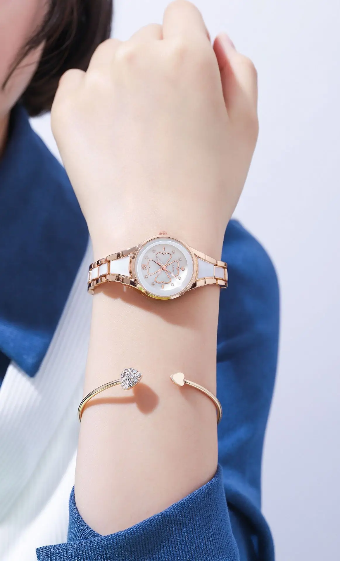 Women's Rhinestone Watch Gold White Steel Strap — feature 12