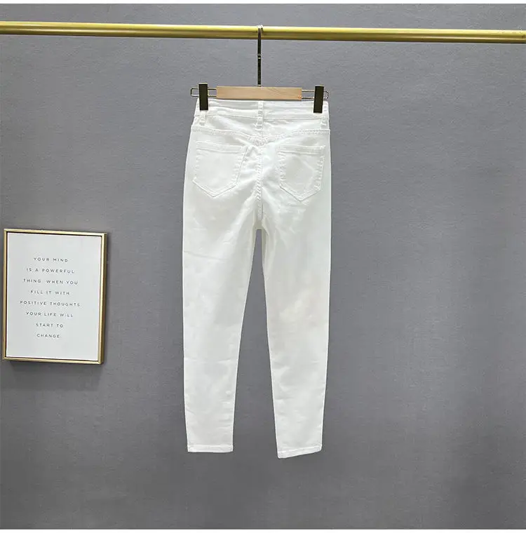 White Letter Embroidered Ripped Jeans Women High Waist Slimming Cropped — feature 10