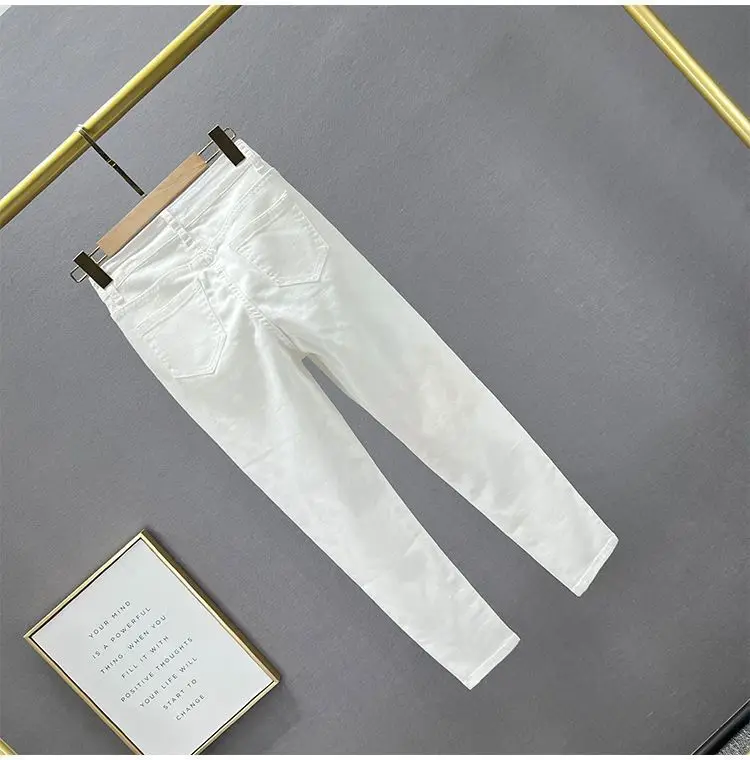 White Letter Embroidered Ripped Jeans Women High Waist Slimming Cropped — feature 11