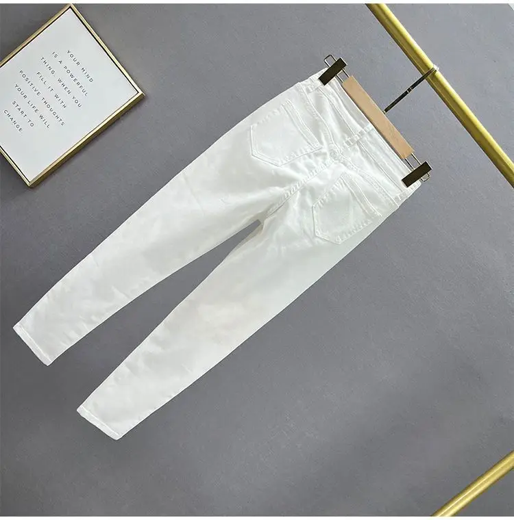 White Letter Embroidered Ripped Jeans Women High Waist Slimming Cropped — feature 12
