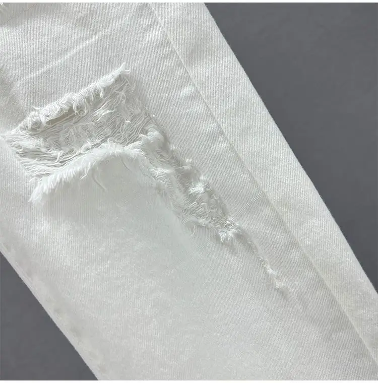 White Letter Embroidered Ripped Jeans Women High Waist Slimming Cropped — feature 15