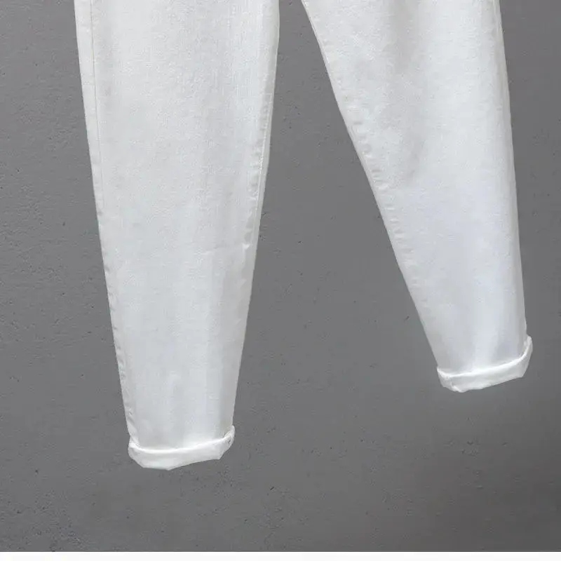 White Letter Embroidered Ripped Jeans Women High Waist Slimming Cropped — feature 17