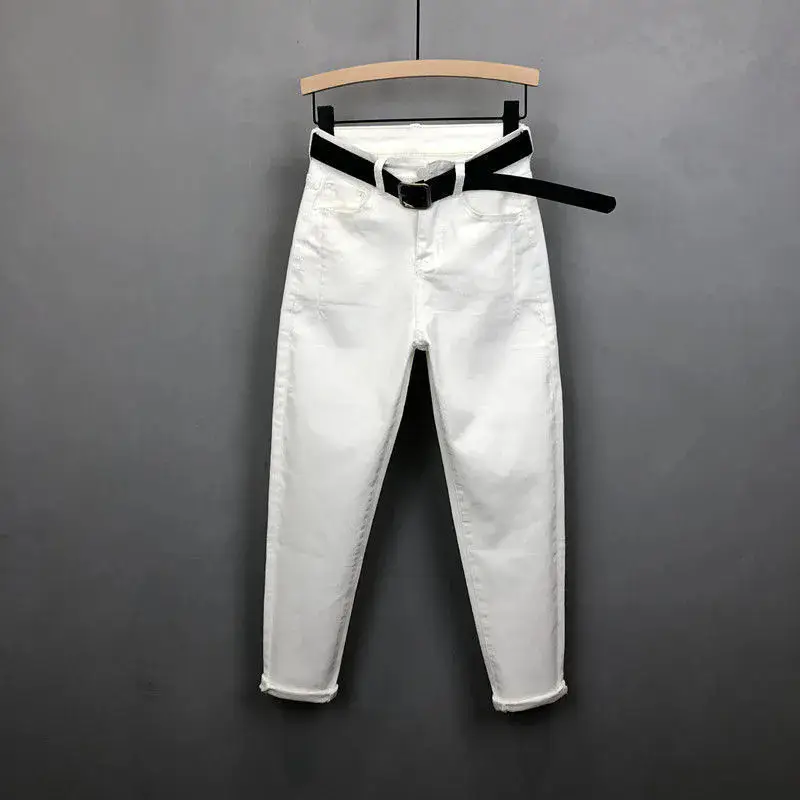 White Letter Embroidered Ripped Jeans Women High Waist Slimming Cropped — feature 21