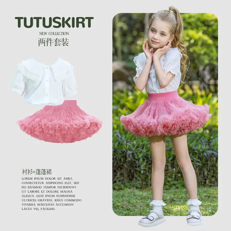Girls Puffy Tutu Skirt Set White Pink