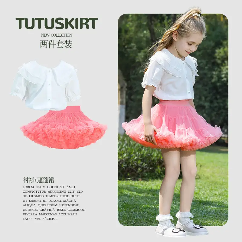 Girls Puffy Tutu Skirt Set White Pink