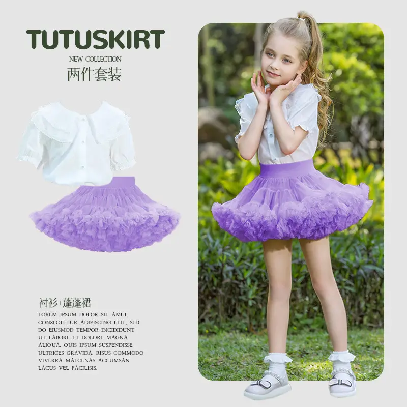 Girls Puffy Tutu Skirt Set White Pink