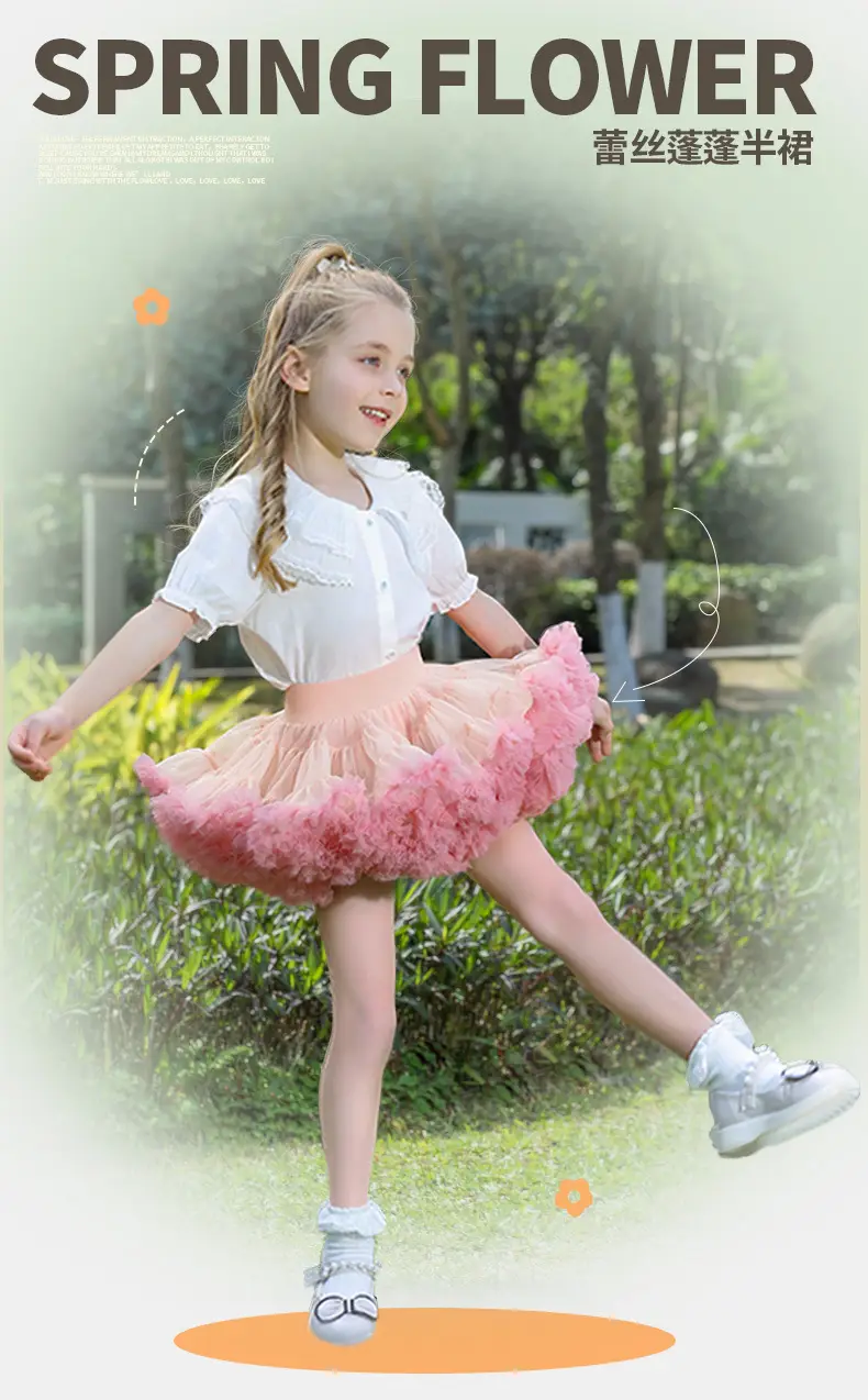 Girls Puffy Tutu Skirt Set White Pink — feature 1