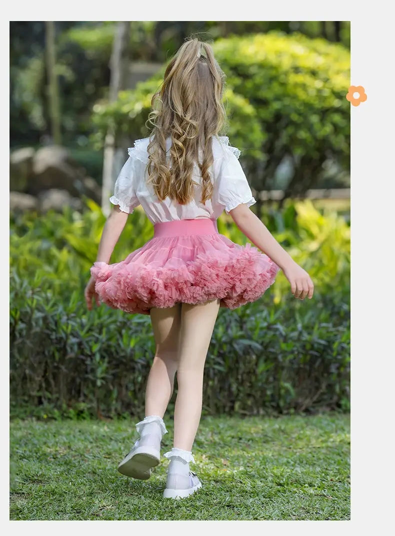 Girls Puffy Tutu Skirt Set White Pink — feature 11