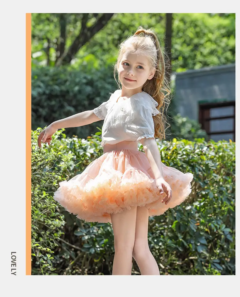 Girls Puffy Tutu Skirt Set White Pink — feature 8