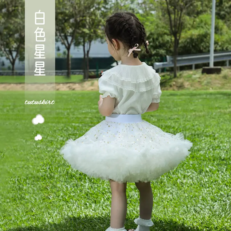Girls Puffy Tutu Skirt Set White Pink