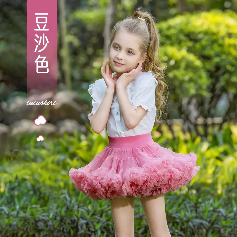 Girls Puffy Tutu Skirt Set White Pink