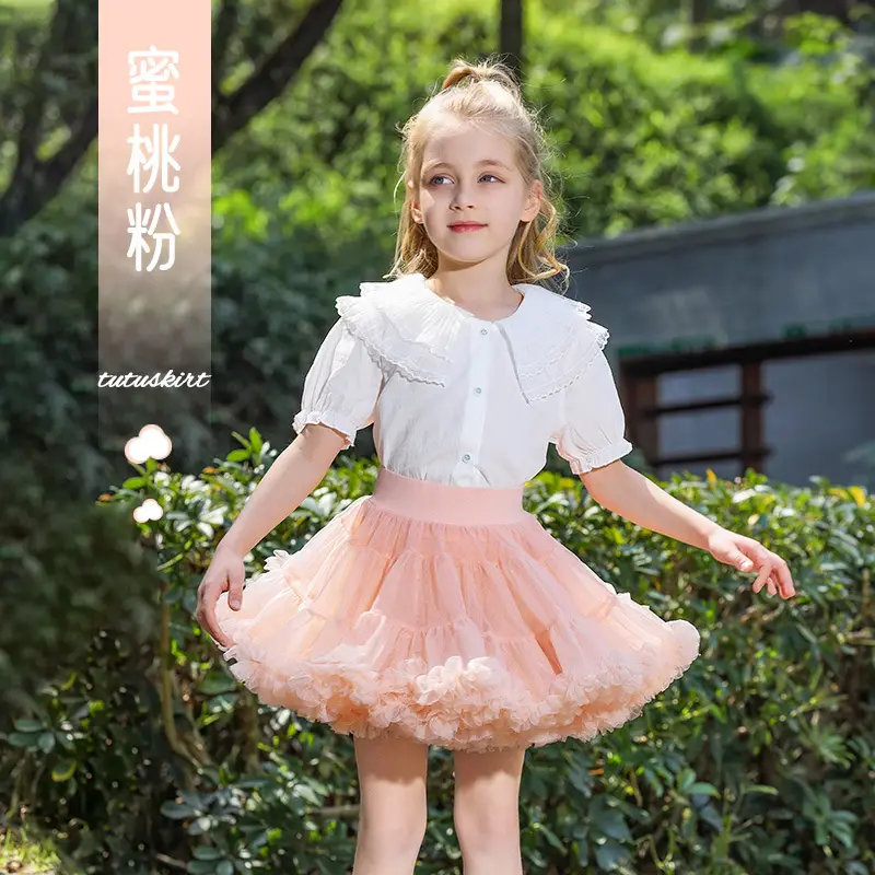 Girls Puffy Tutu Skirt Set White Pink
