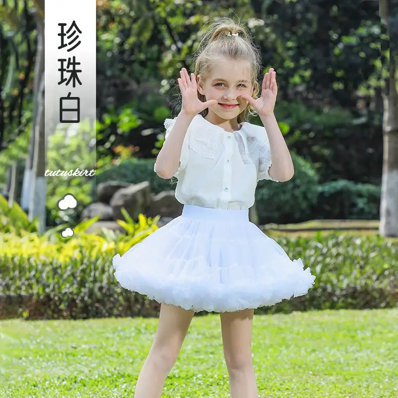 Girls Puffy Tutu Skirt Set White Pink