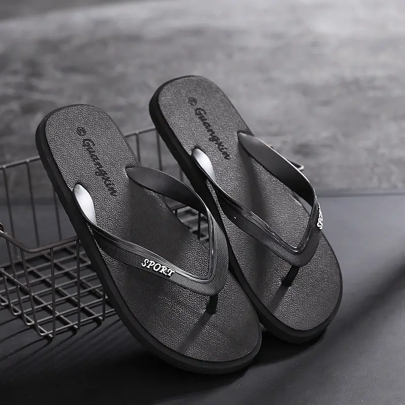 2024 Men's Black Flat Thong Sandals