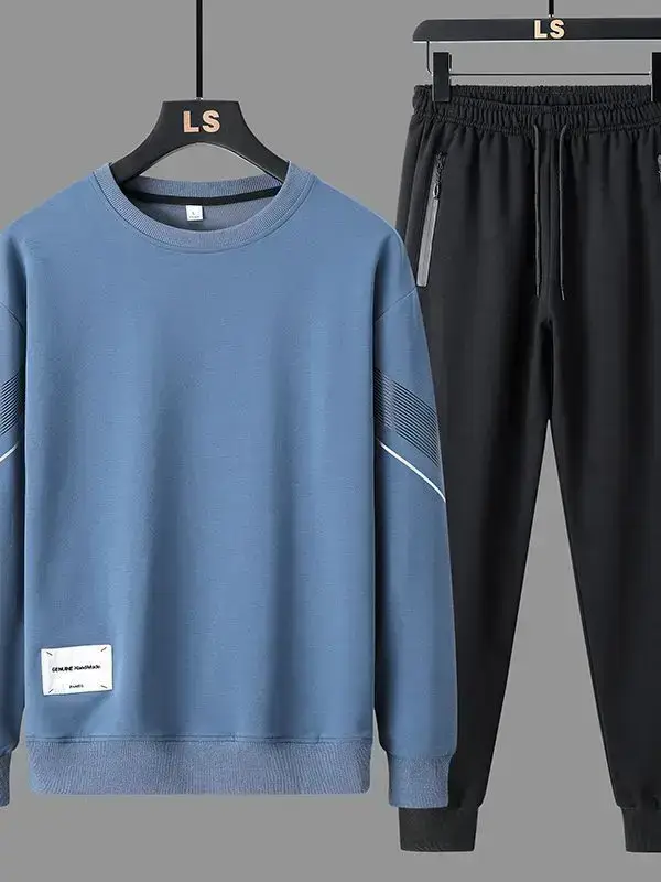 Men LS Casual Sweatshirt Set Blue Black Loose Fit
