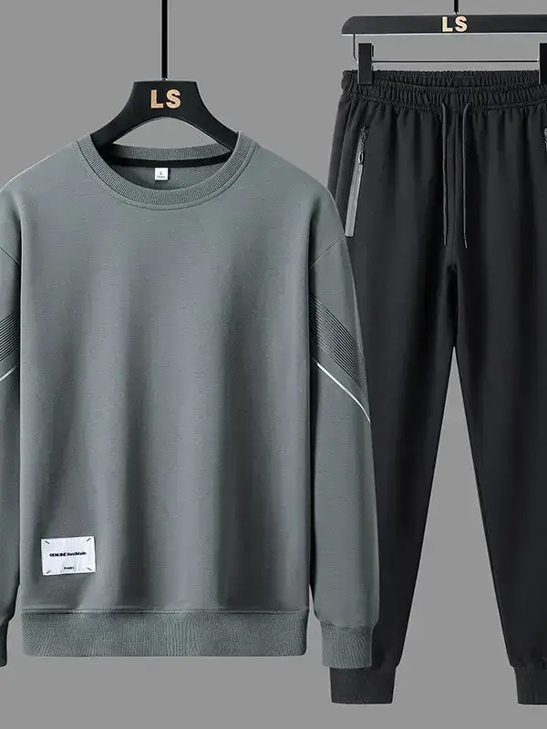 Men LS Casual Sweatshirt Set Blue Black Loose Fit