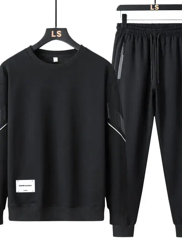 Men LS Casual Sweatshirt Set Blue Black Loose Fit