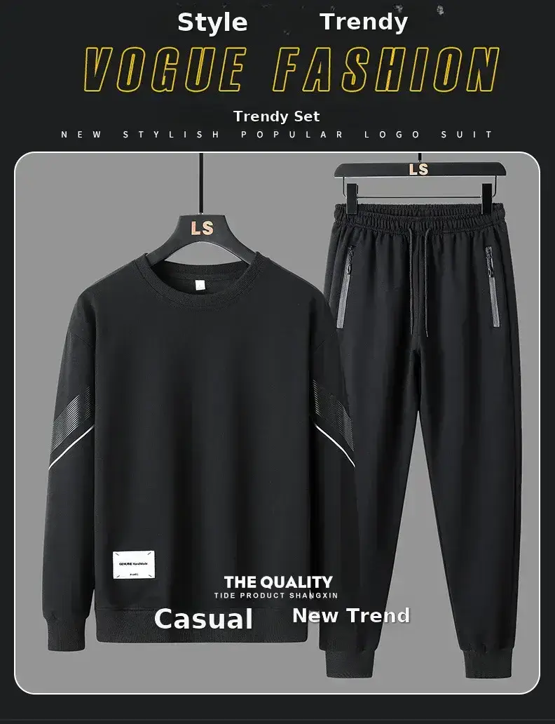 Men LS Casual Sweatshirt Set Blue Black Loose Fit — feature 1