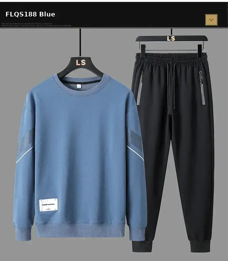 Men LS Casual Sweatshirt Set Blue Black Loose Fit — feature 10