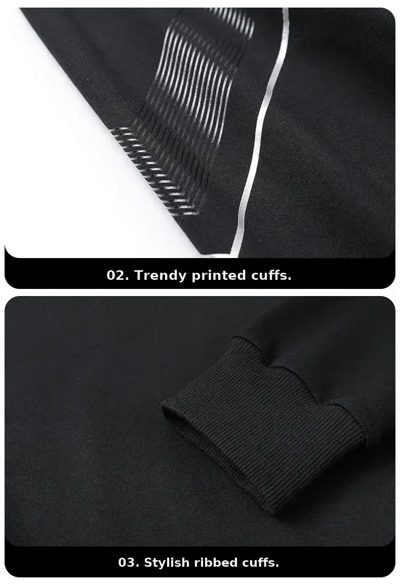 Men LS Casual Sweatshirt Set Blue Black Loose Fit — feature 14