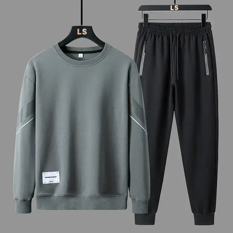 Men LS Casual Sweatshirt Set Blue Black Loose Fit