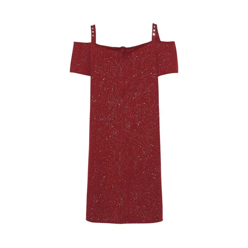 Bright Pink Off-Shoulder Diamond Strap Dress for Women — feature 15