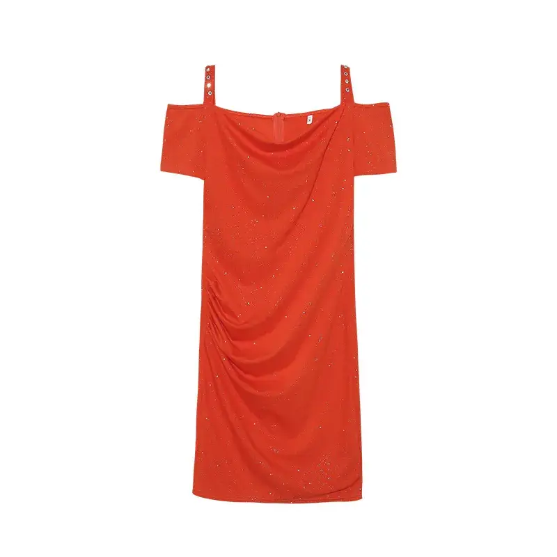 Bright Pink Off-Shoulder Diamond Strap Dress for Women — feature 30
