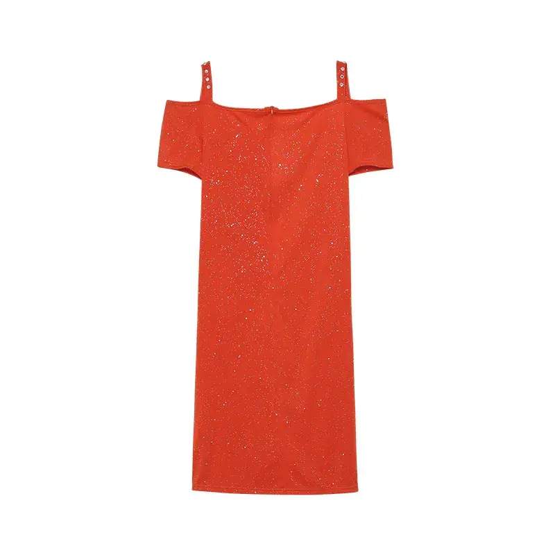 Bright Pink Off-Shoulder Diamond Strap Dress for Women — feature 31