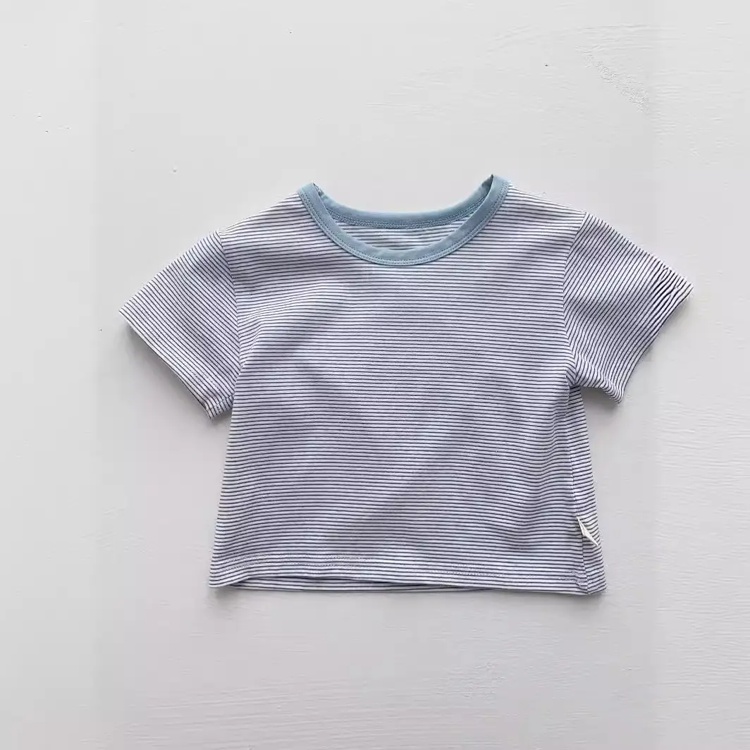 2026 Summer Baby Striped Cotton T-Shirt Blue - Image 3