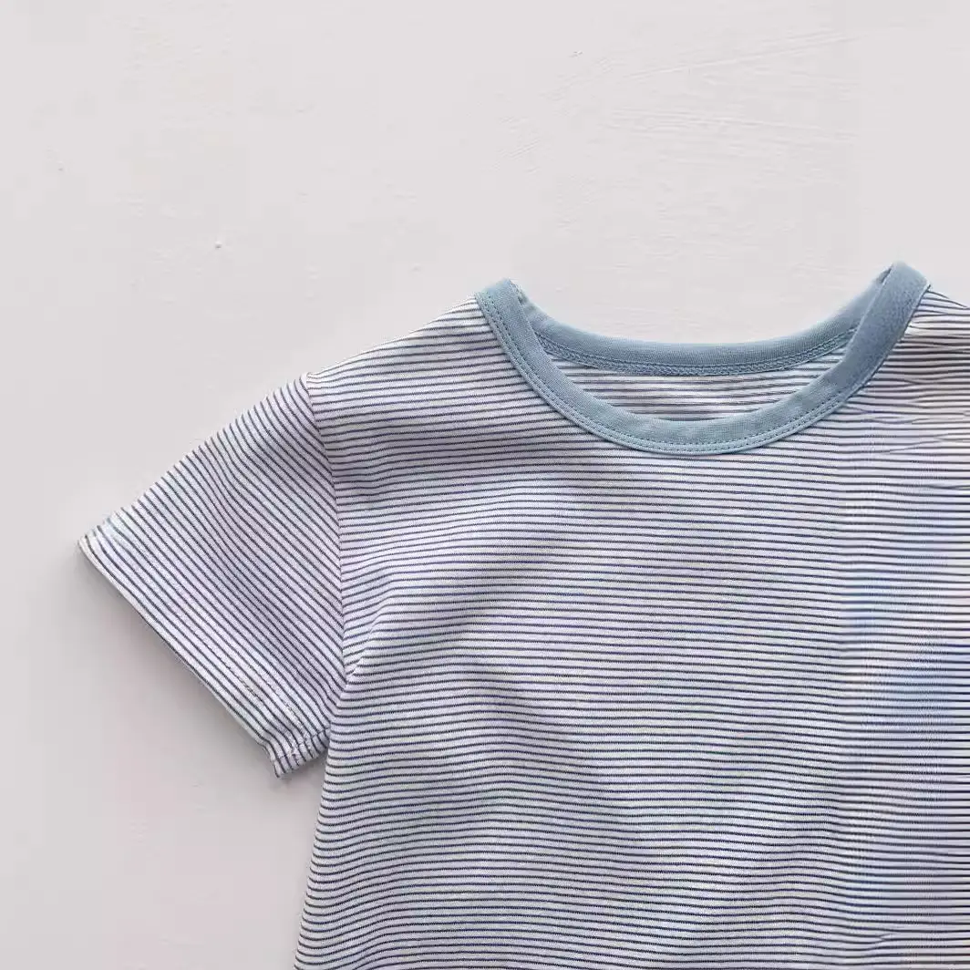 2026 Summer Baby Striped Cotton T-Shirt Blue - Image 4